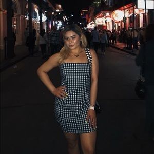 Black and white checkered fitted dress